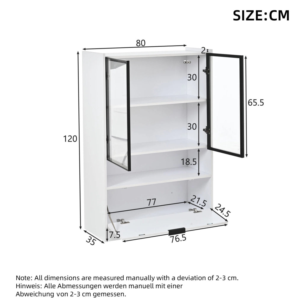 Vetrina moderna con LED 120x80x35 cm in truciolare bianco opaco e vetro temperato