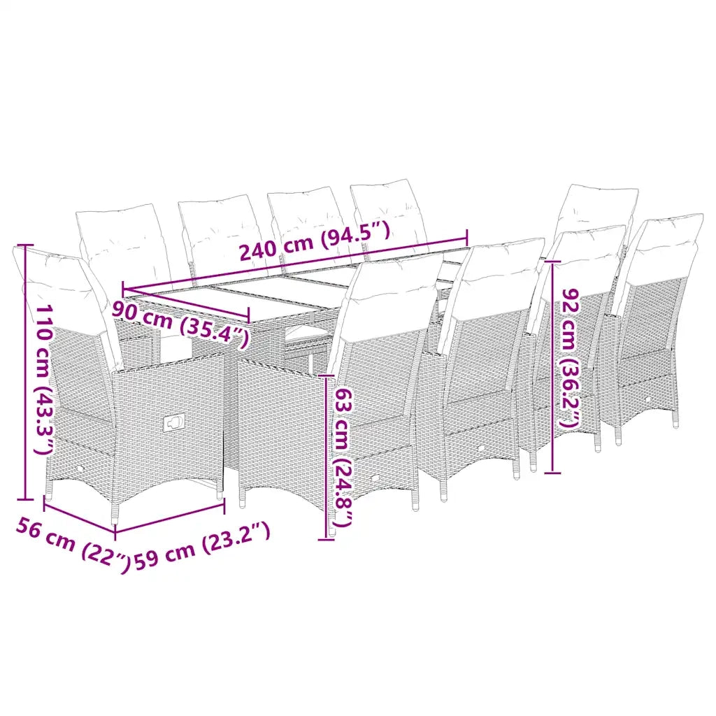 vidaXL Set Bistrò da Giardino 11 pz con Cuscini in Polyrattan Marrone