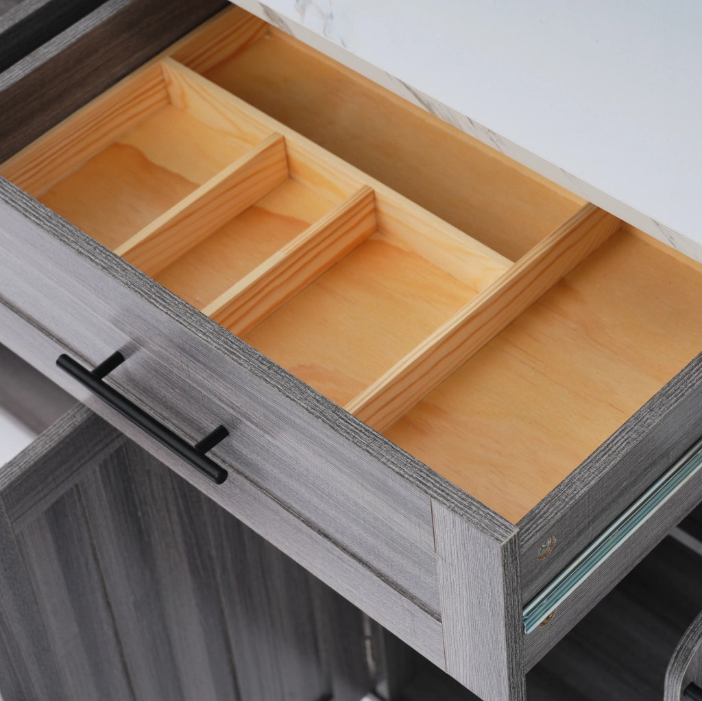 Carrello da cucina con piano pieghevole 129x46(71)x91;5 cm in MDF bianco e grigio