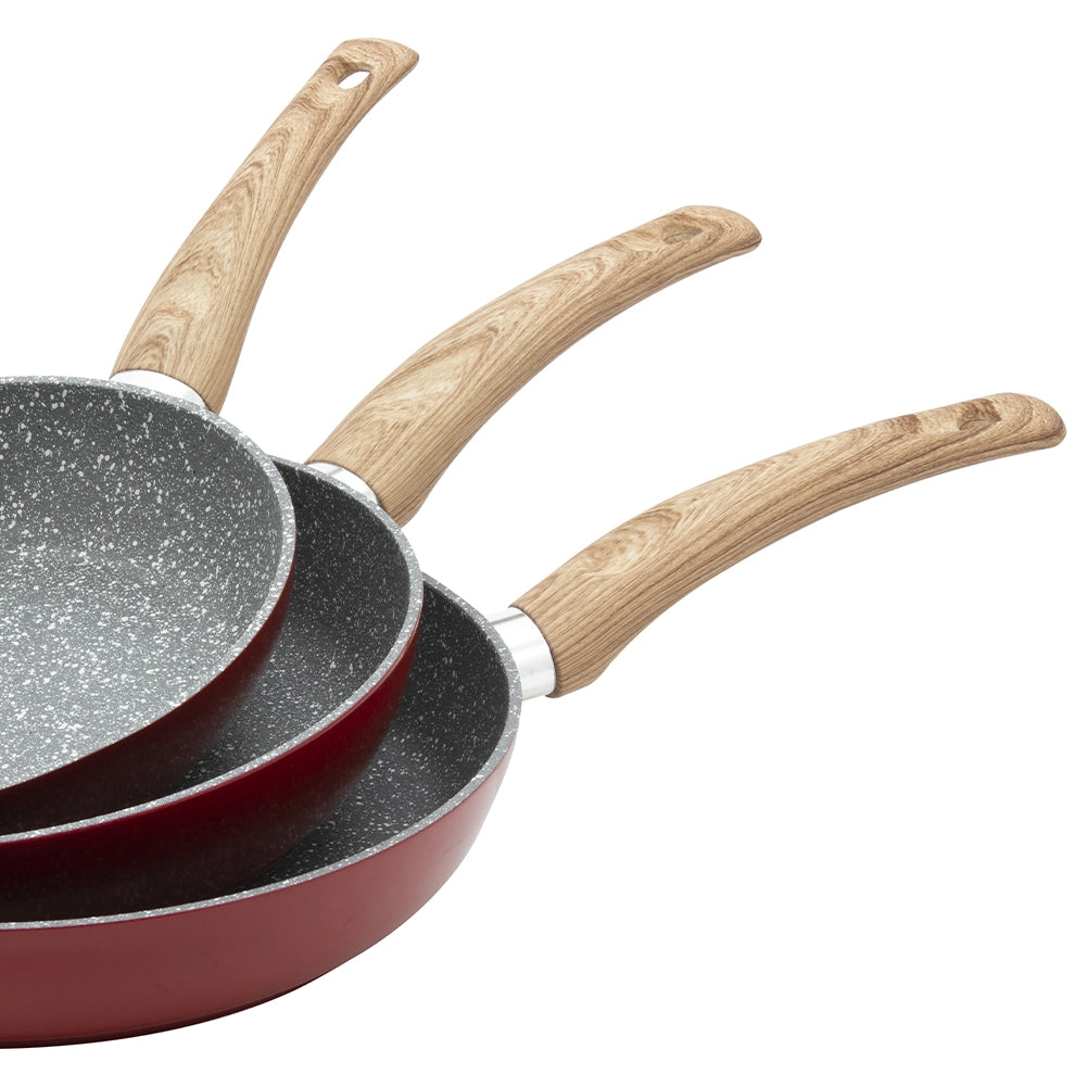 Set 3 Padelle Alluminio 20-24-28cm Padella Antiaderente Manico Ergonomico Rosso