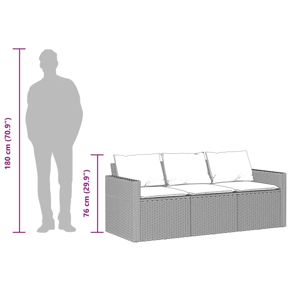 Divano da Giardino con Cuscini 3 Posti Grigio in Polyrattan 366347