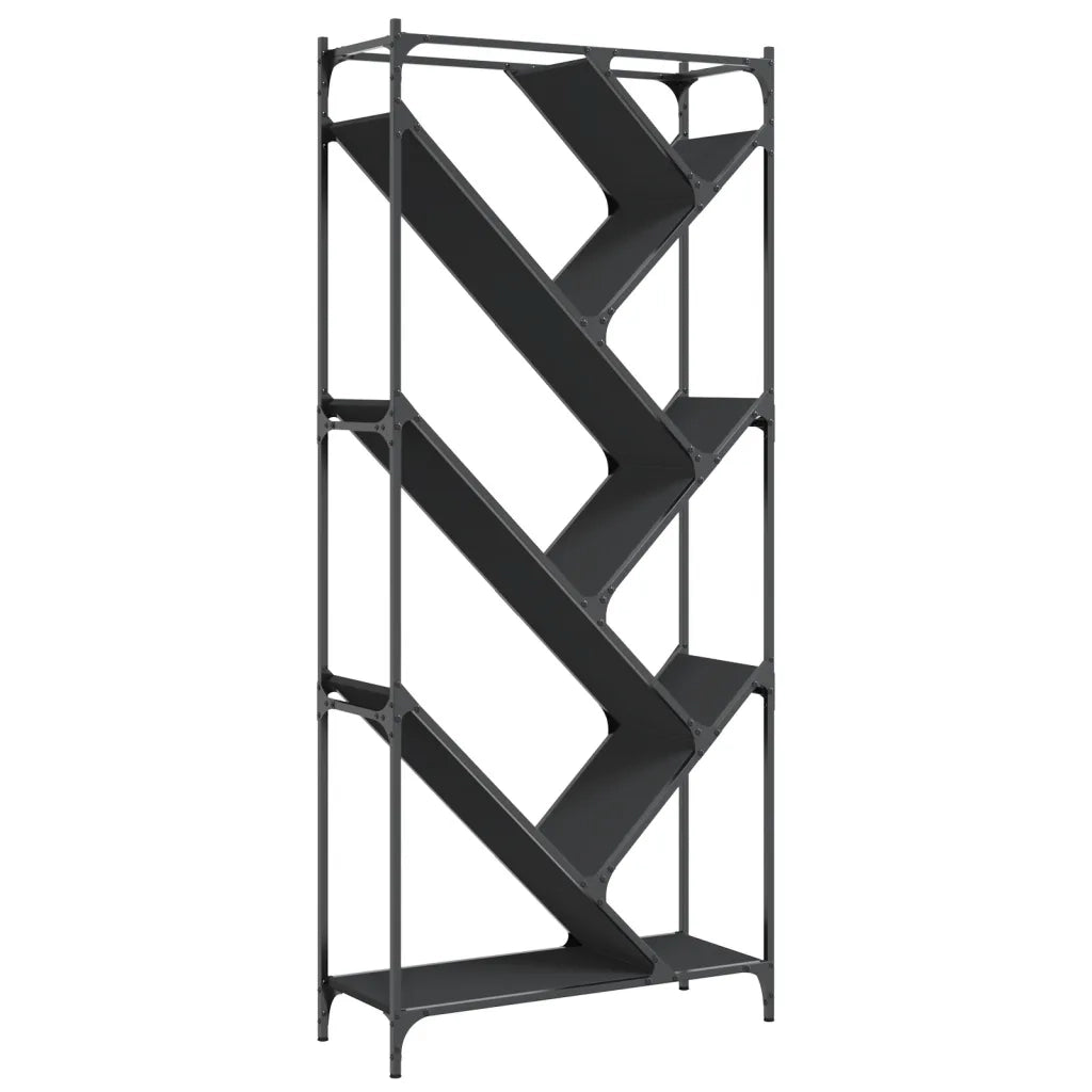 Libreria-Scaffale per Libri-Mobile di Stoccaggio Nera 79x30x180 cm in Legno Multistrato e Metallo