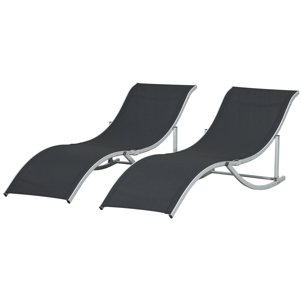 Set 2 Sdraio da Giardino Pieghevoli in Alluminio e Texteline, 61x165x63 cm, Nero