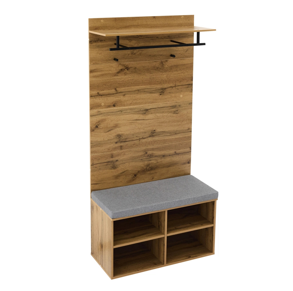 Set guardaroba da ingresso 175 cm con panca portascarpe; appendiabiti e ripiano regolabile; rovere