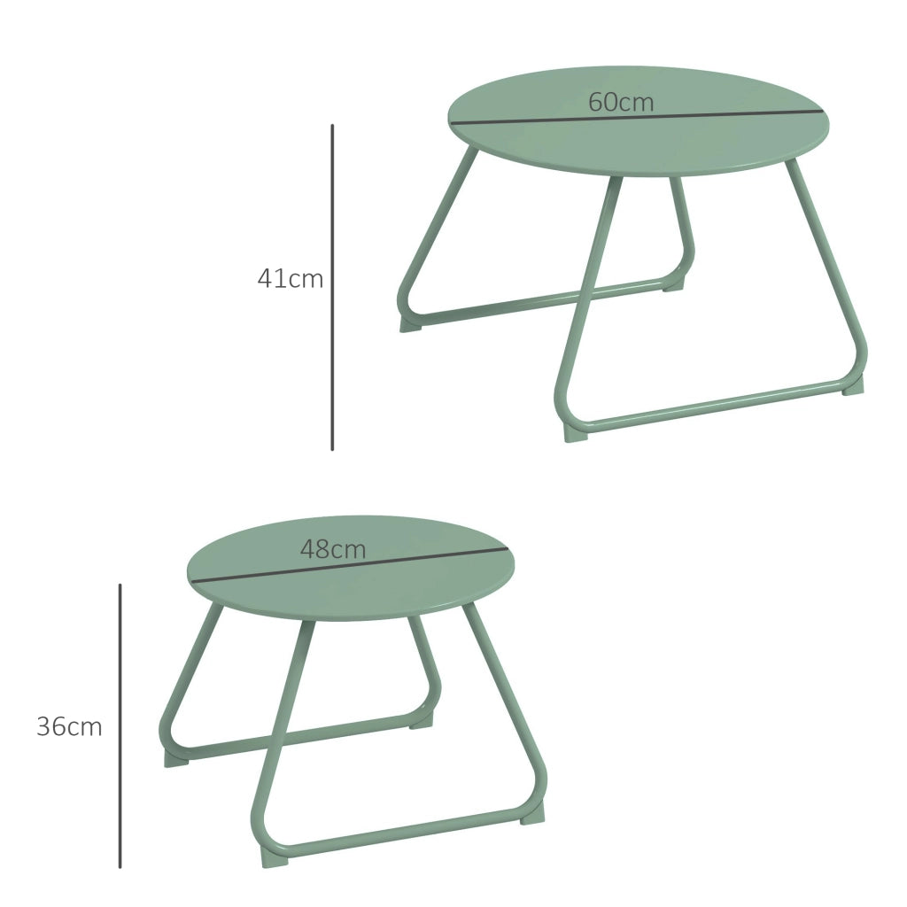 Tavolino da giardino rotondo impilabile ¨C zephmum ¨C verde, metallo, 2 pezzi