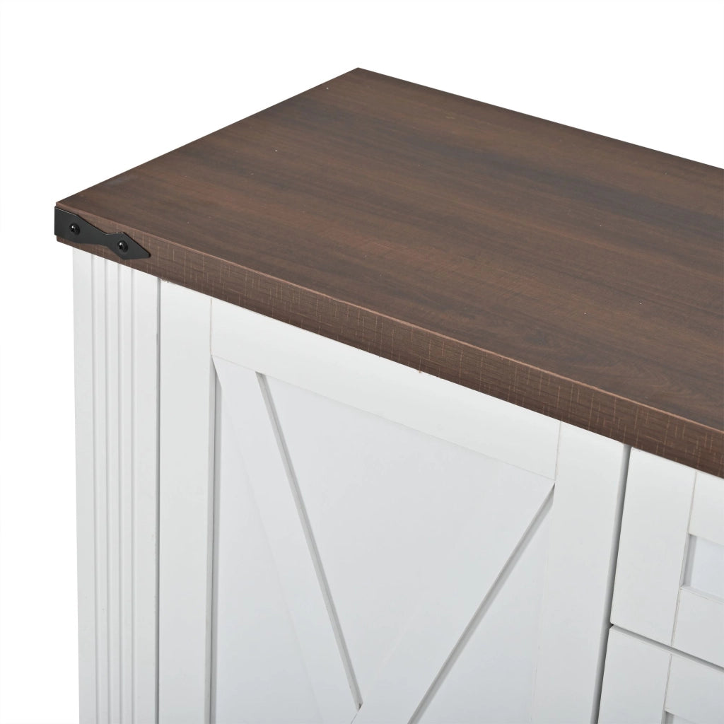 Credenza da sala da pranzo, 4 ante, 2 cassetti, mobile da salotto, mobile contenitore, finitura effetto legno, bianco, 160 x 39 x 81.5 cm