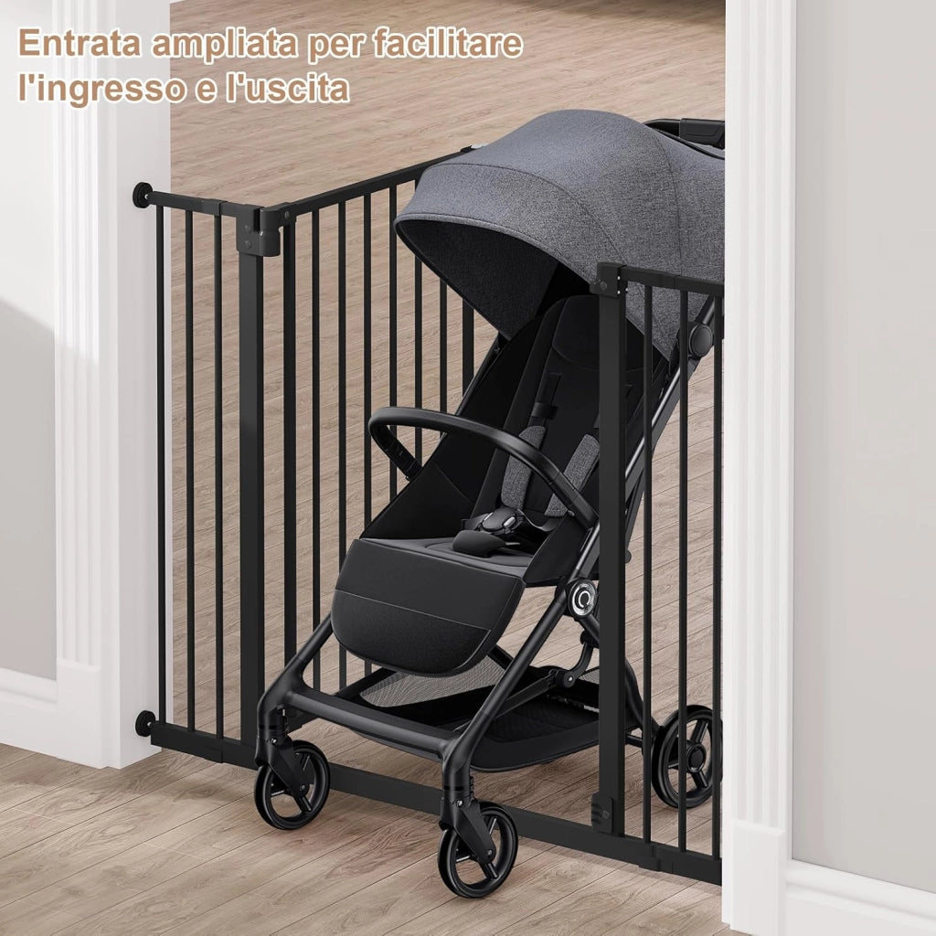 Cancelletto per Bambini in Metallo, Cancello per Scale e Porte 75-97 cm, per Cani, Apertura Bidirezionale, Chiusura Doppia, Montaggio con o senza Fori, Nero