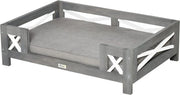 Banco per animali, cuscino per cani, divano per gatti, letto per cani, con cuscino, interno, bancone moderno per cani piccoli e medi, rivestimento morbido, copertura lavabile, legno di abete, grigio, 80 x 55 x 23 cm