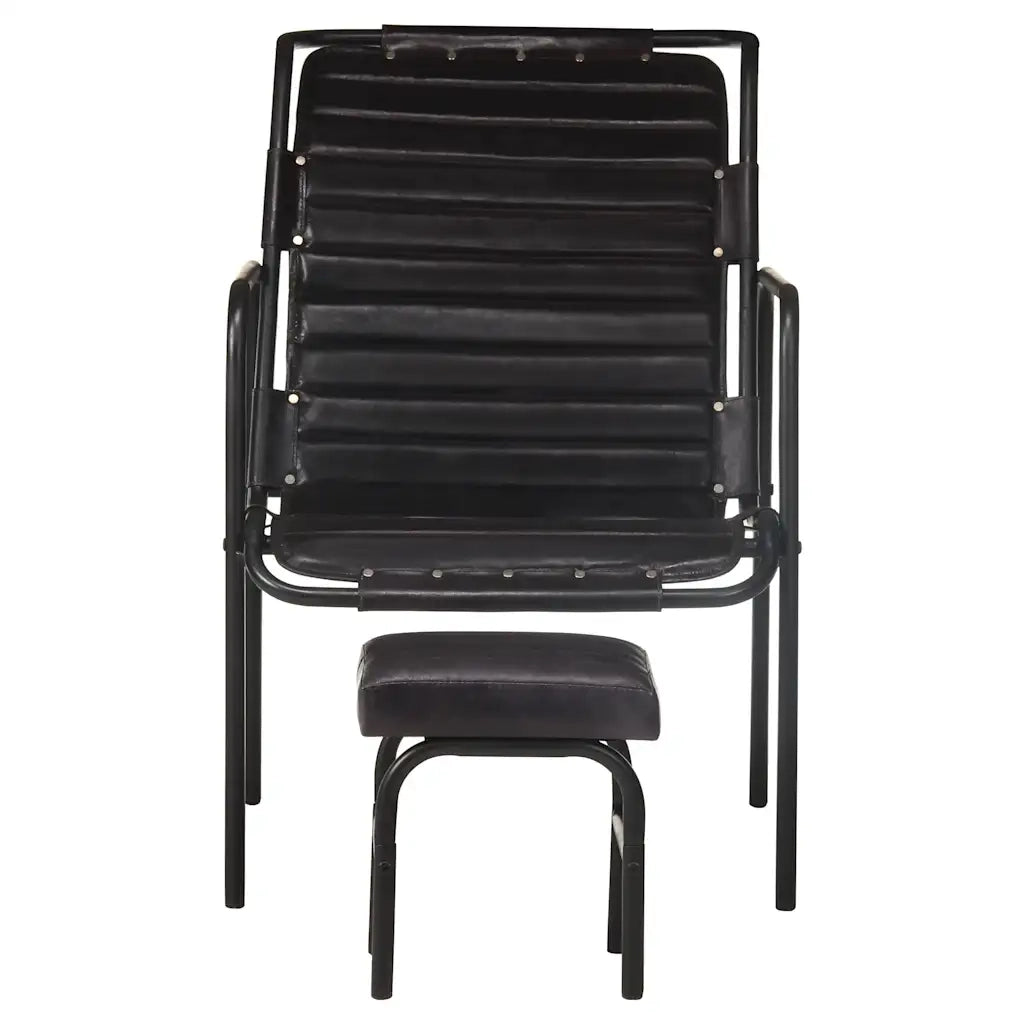 Poltrona Relax | Sedia Relax con Poggiapiedi Nera in Vera Pelle