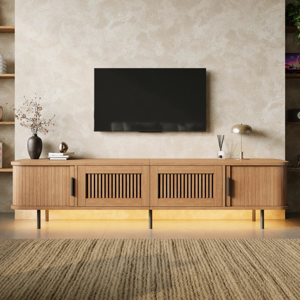 Mobile TV con LED APP 180 cm; angoli arrotondati; in MDF e PB; naturale