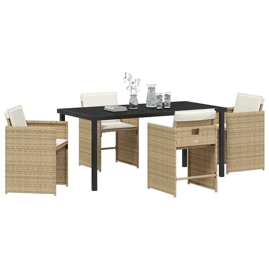 Set da Pranzo per Giardino con cuscino 5 pz | Set Salotto da Giardino Beige polyrattan