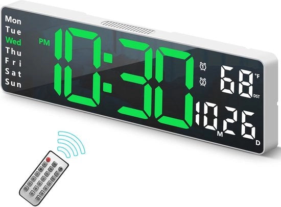 Orologio digitale per camera da letto - decorazione per camera da letto - orologio da parete digitale - modello da tavolo - sveglia con telecomando - grande orologio da parete - regolazione di illuminazione - orologio digitale LED - modello verde