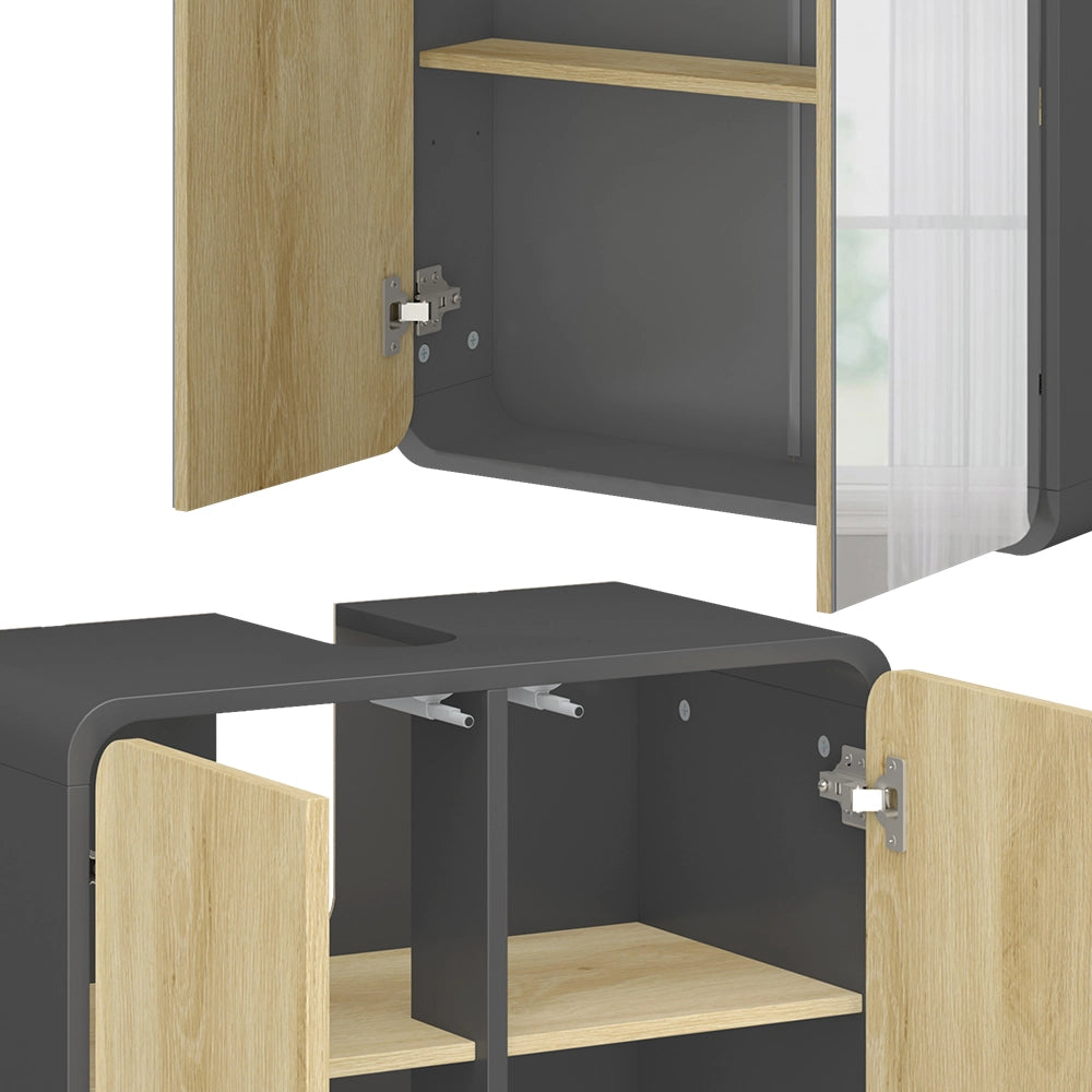 Vicco Set di mobili da bagno Antracite/quercia 3 parti, con colonna