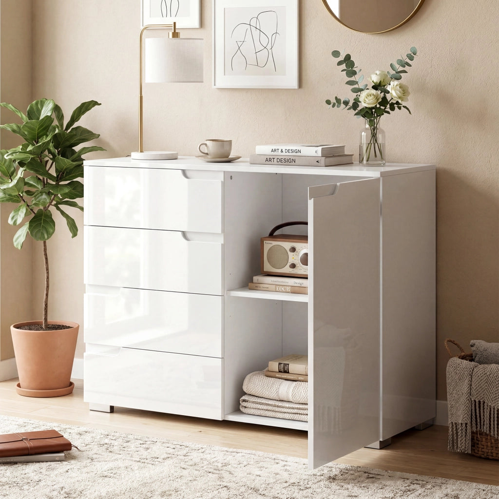 Cassettiera Com¨° 4 Cassetti Anta ¨C zephmum ¨C Grigio 100x40x80 cm