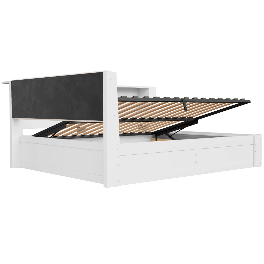Letto contenitore bianco 140x200 cm con LED dimmerabile; USB e scaffale laterale