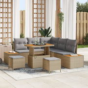 Set Divano da Giardino con Cuscini Beige in Polyrattan Acacia