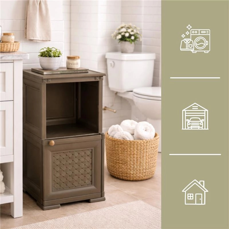 MOBILE COMODINO 2 MODULI WENGÉ 40X43X85,5 CM CON ANTA TRAFORATA E RIPIANO A VISTA – CONTENITORE COMPATTO PER CAMERA DA LETTO