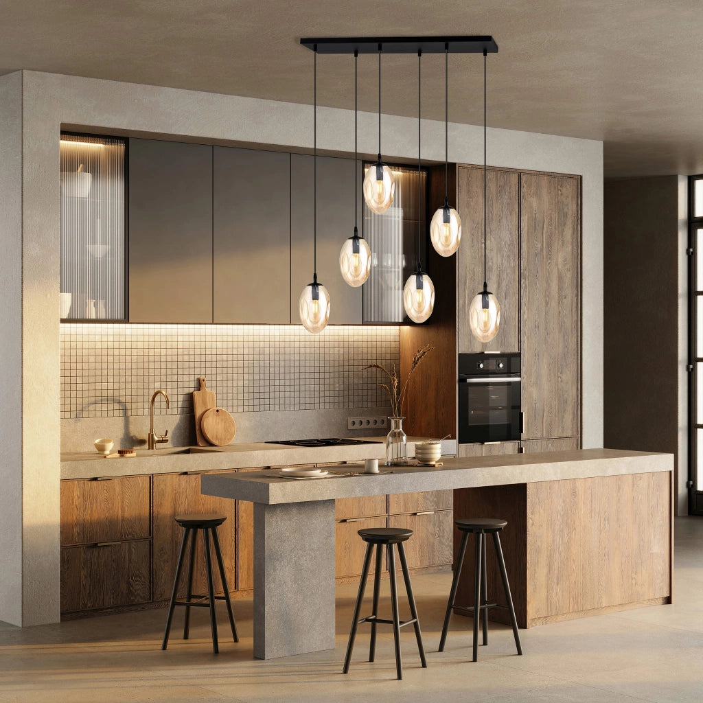 Lampadario Emibig Astral 6 luci E14 nero miele vetro