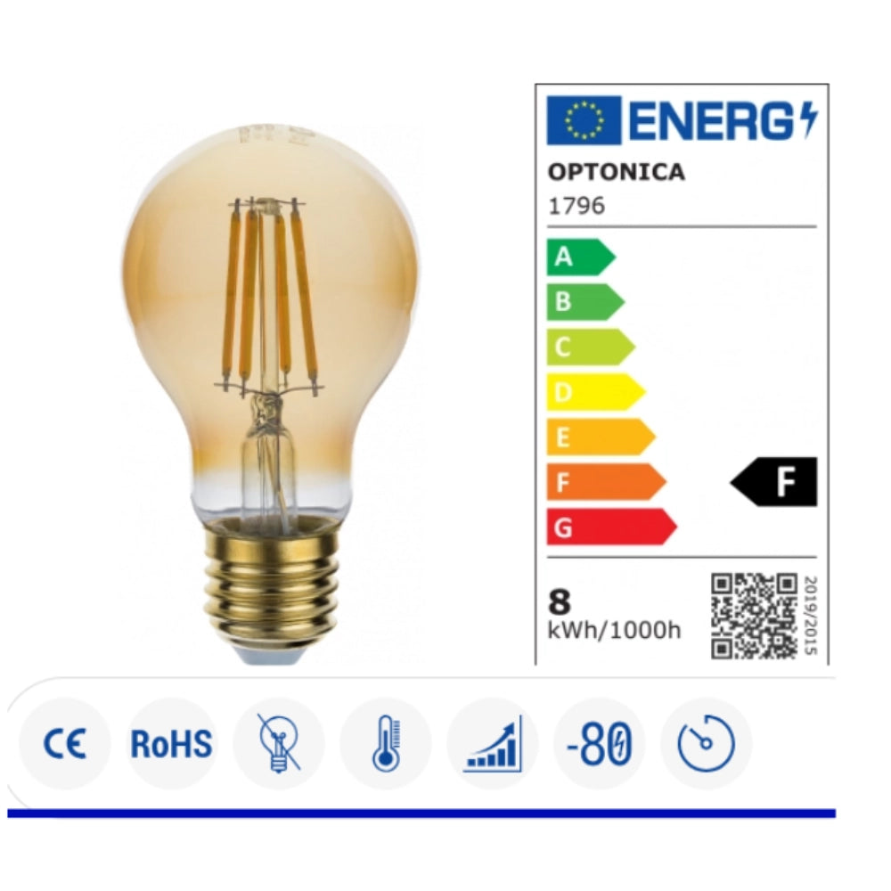 Lampadina optonica led attacco e27 2800 k luce calda vetro dorato *** potenza 8w, confezione 1