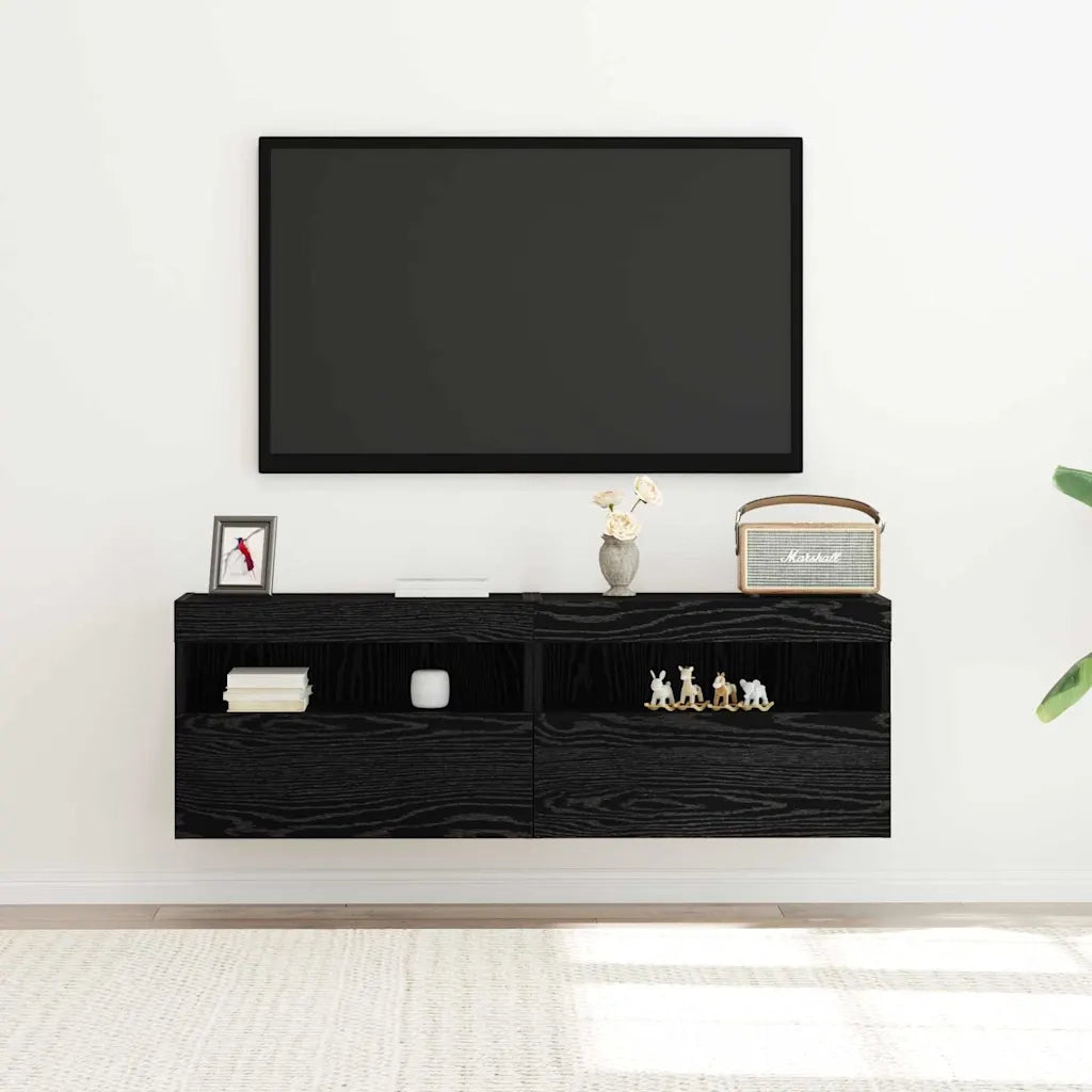 Mobile TV da parete con LED 2 pcs Rovere nero 60 x 30 x 40 cm 862211