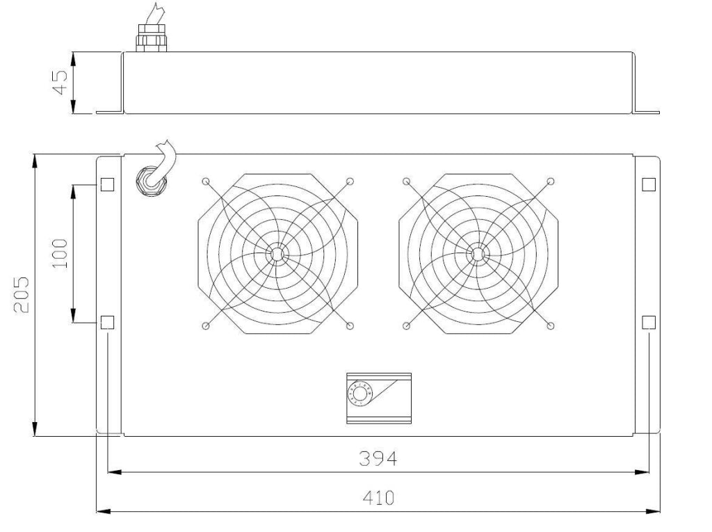 Gruppo di ventilazione a soffitto per Rack 19'' 2 Ventole Nero