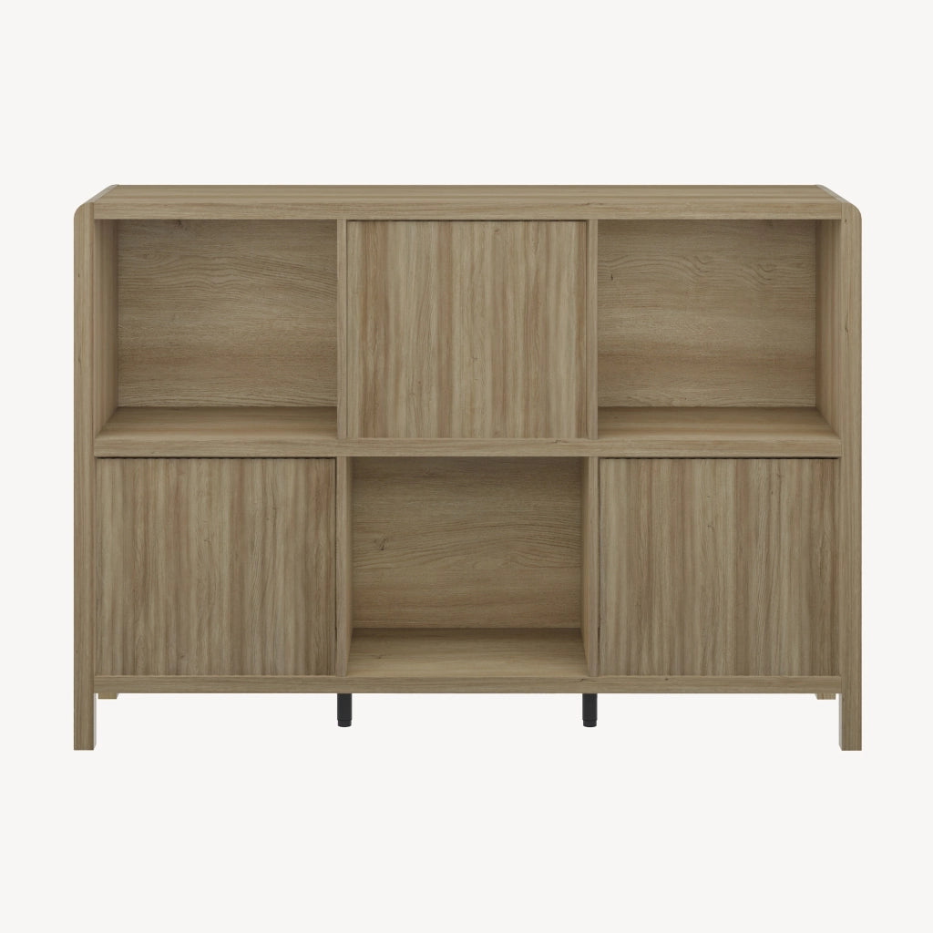 Credenza Bassa Lukkodso con 3 Ante e Scomparti Aperti 77x110x30 cm Effetto Rovere Rustico [en.casa]