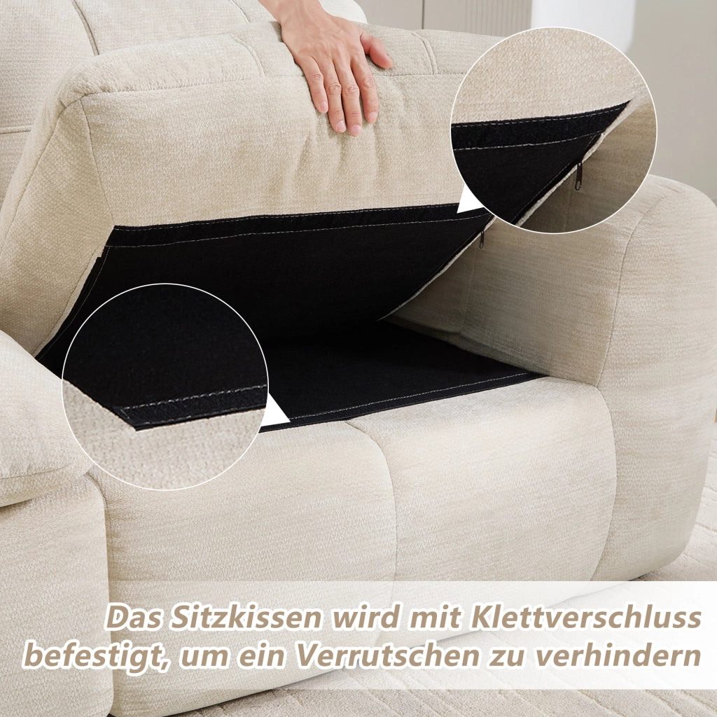 Divano modulare 2 posti in ciniglia senza struttura con seduta ampia e profonda 2 pouf montaggio non richiesto beige