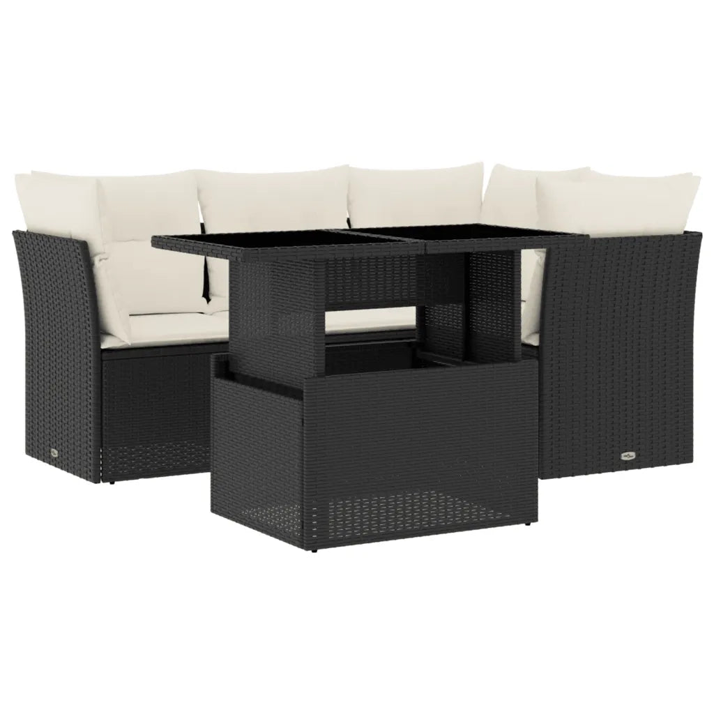 Set Divani da Giardino 5 pz con Cuscini in Polyrattan Nero