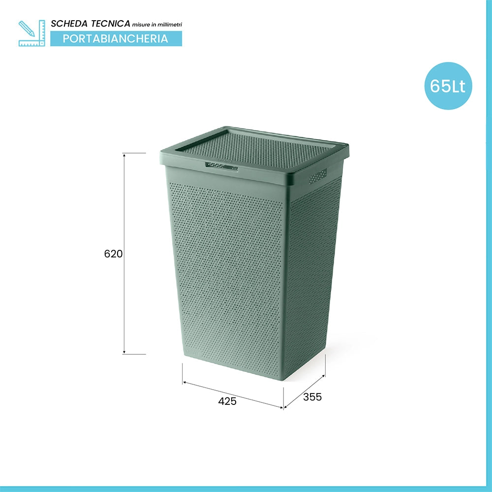 Cesta portabiancheria  65 lt verde salvia in plastica riciclata