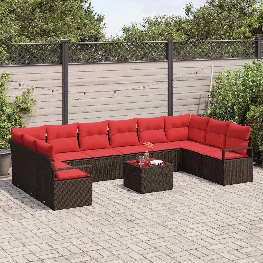 Set di divani con cuscino 11 pcs Marrone polyrattan