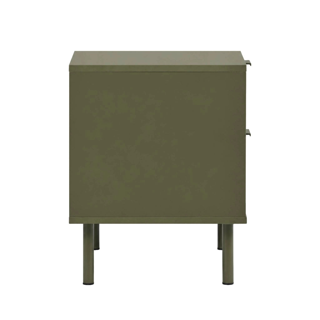 Set di 2 comodini decorativi in legno e metallo, 2 cassetti, verde
