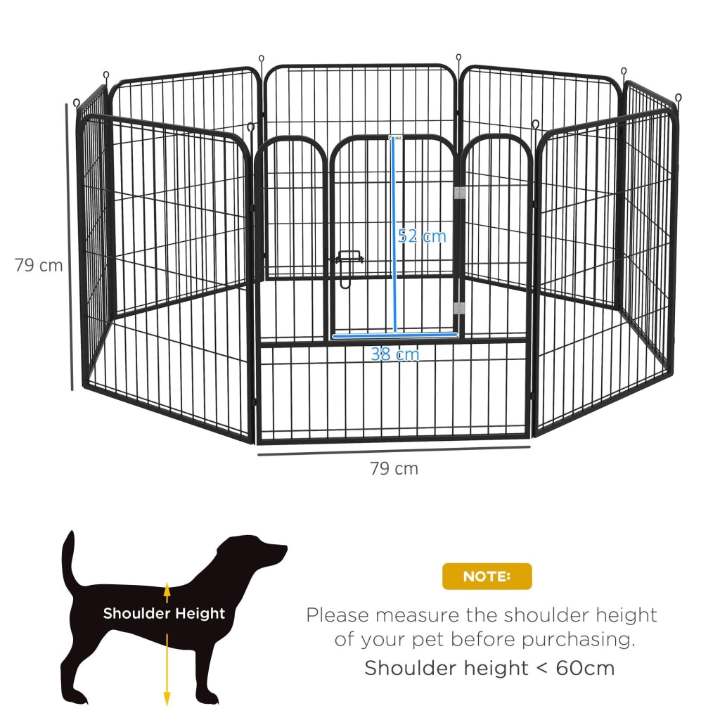 EasyComfort Recinto per Cani di Piccola Taglia a 8 Pannelli Modulabili da 80x1.5x80 cm, Box per Cani e Cuccioli Pieghevole con Porta in Acciaio con 8 Picchetti, Nero