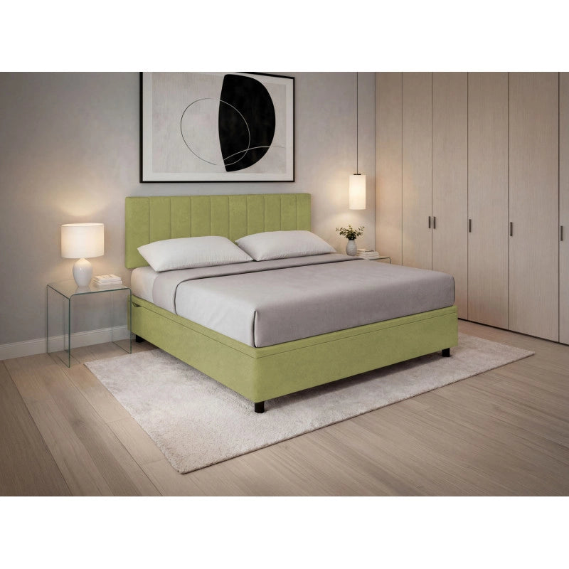 Letto imbottito Letto Matrimoniale alla Francese 140x200 cm Vertical - Contenitore,Microfibra,Tè verde