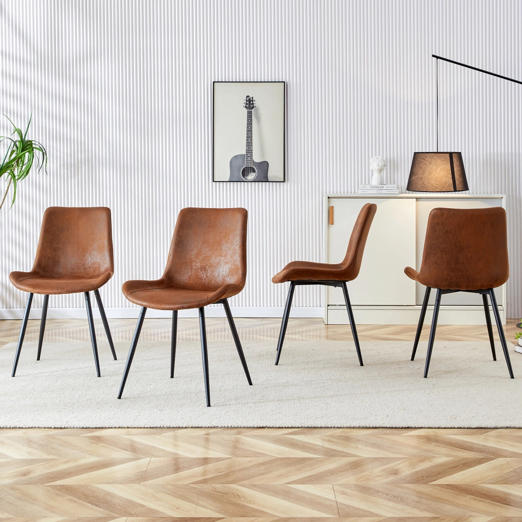 Sedia da pranzo Set da 4 con schienale ergonomico e piedini antiscivolo in tessuto tecnico Marrone Nero