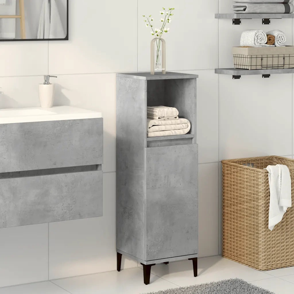 Armadietto da Bagno Grigio Cemento 30x30x100 cm in Truciolato