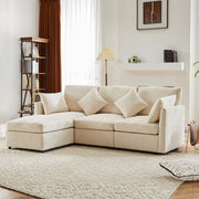 DIVANO Angolare modulare 216x161x81 cm Chenille Beige con pouf mobile