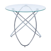 Tavolo da pranzo in vetro e metallo con gambe cromate per cucina e soggiorno dal design moderno
