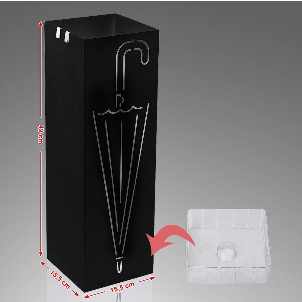 Portaombrelli in Ferro Design Quadrato Stand Nero Vaschetta Salvagoccia