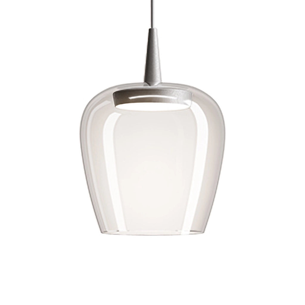 Zafferano Lampada a sospensione Bilia 230V LED 8W CRI 90 vetro borosilicato soffiato a bocca, alluminio e trasparente, diametro 18 cm, altezza 324 cm