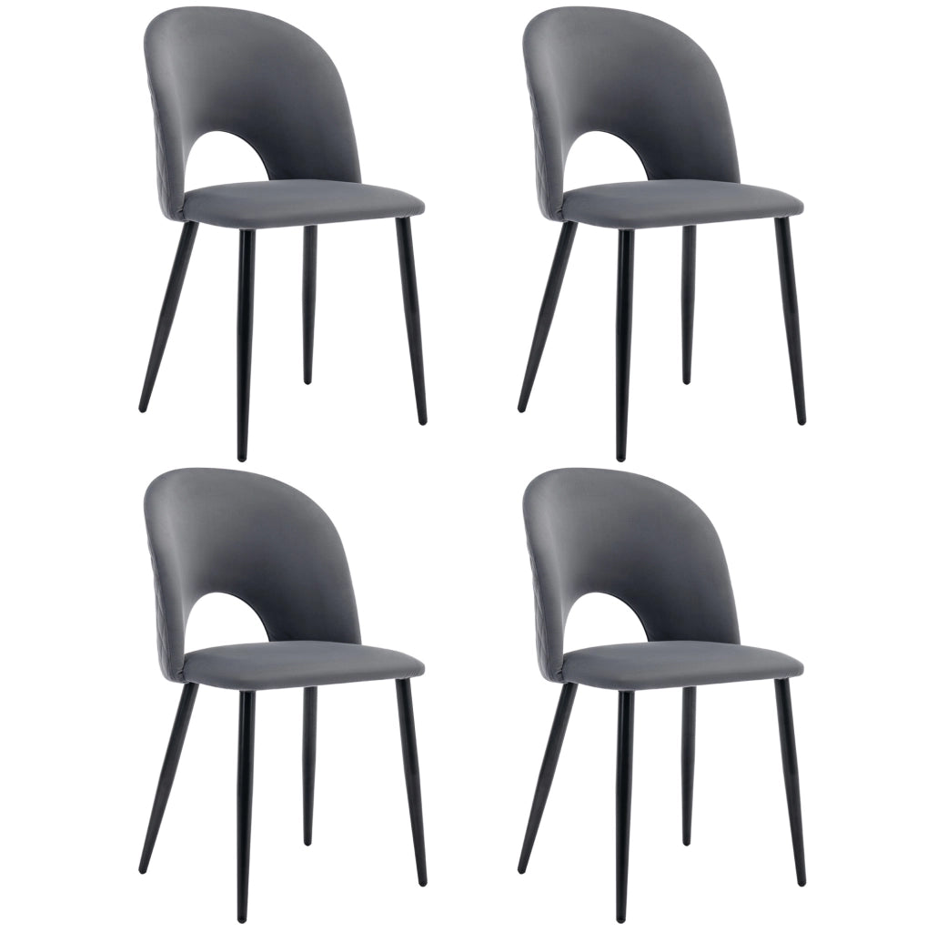 Set di 4 sedie imbottite in velluto grigio con gambe regolabili