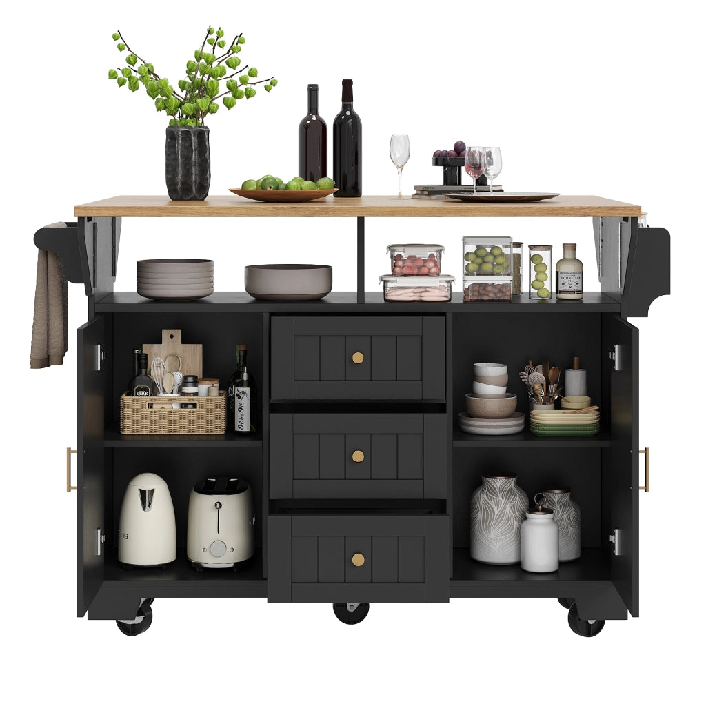 Buffet da Cucina con Ruote ¨C MINIMAL ¨C Nero/Bianco, 2 Ante, 3 Cassetti, 120x40x95 cm