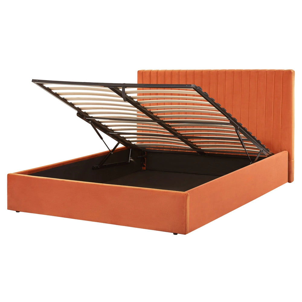 Letto con contenitore velluto arancione 160 x 200 cm Testata imbottita camera da letto elegante