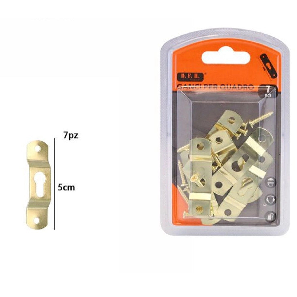 Trade Shop - Set 7 Pezzi Ganci Dorati Per Quadri Quadro Cornici Appendere Parete 5 Cm 07520 -