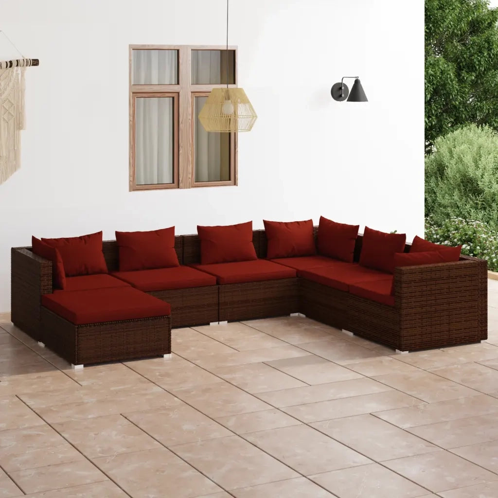 Set Divani da Giardino 7 pz con Cuscini in Polyrattan Marrone cod mxl 44492
