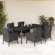 Set da Pranzo da Giardino 7 pz Nero con Cuscini in Polyrattan 3211932