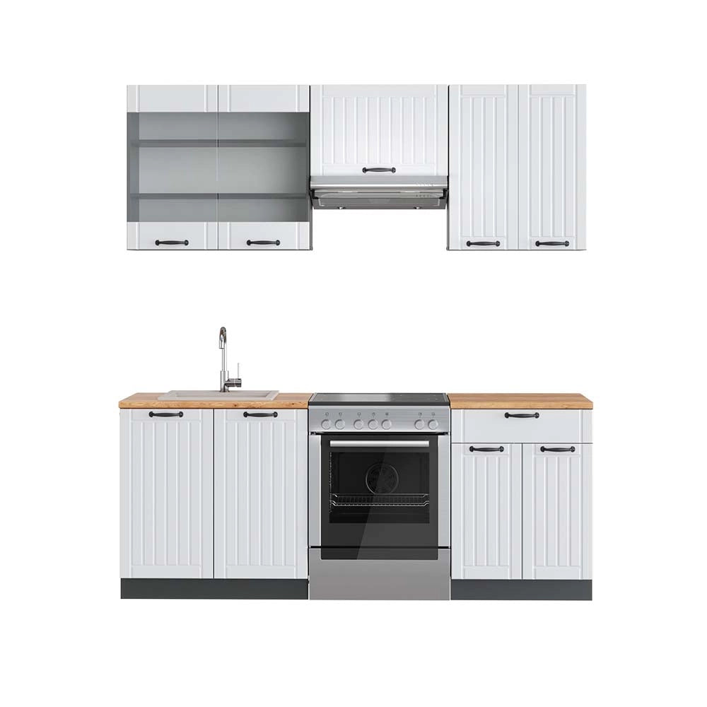 Cucina componibile Fame-Line Bianco rustico/Antracite 200 cm, PL Rovere Vicco