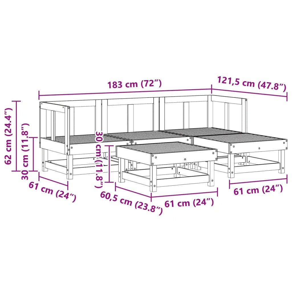 Set Lounge da Giardino 5 pcs Marrone Cera