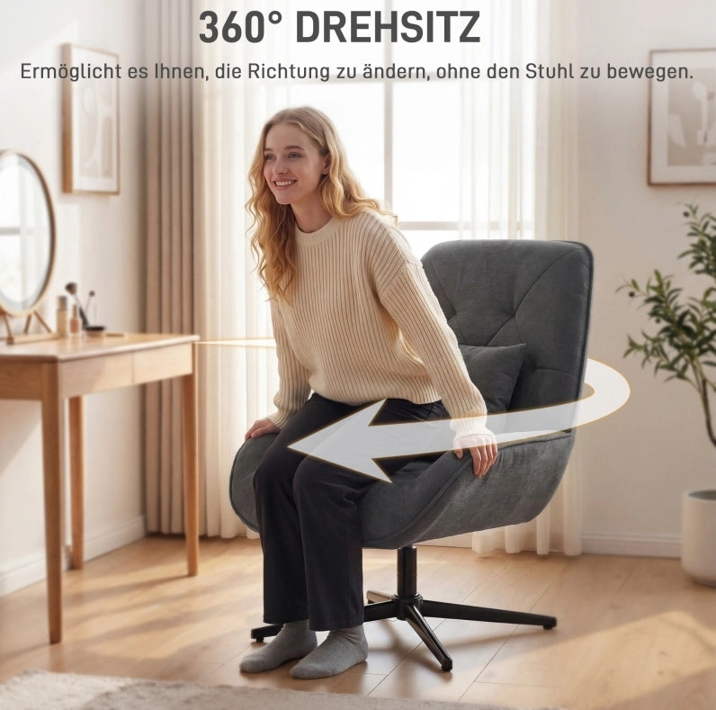 Poltrona girevole in chenille grigio scuro con cuscino lombare