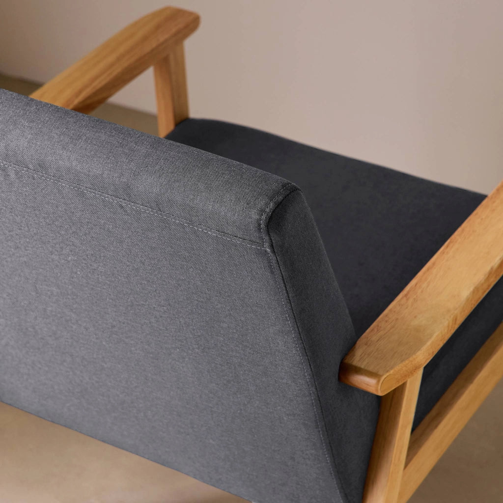 Poltrona scandinava in legno e tessuto, grigio scuro