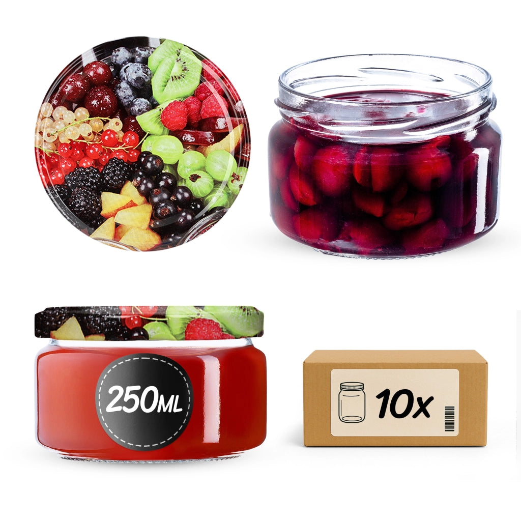 Barattoli per conserve KADAX Denia 250 ml 10 pezzi 82 mm + coperchio "Frutta"